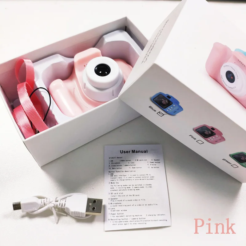 Pink No Card Мини цифровая камера игрушки для детей 2 дюймов HD экран платная фотография Реквизит милый ребенок подарок на день рождения игры на открытом воздухе - Цвет: Pink No Card