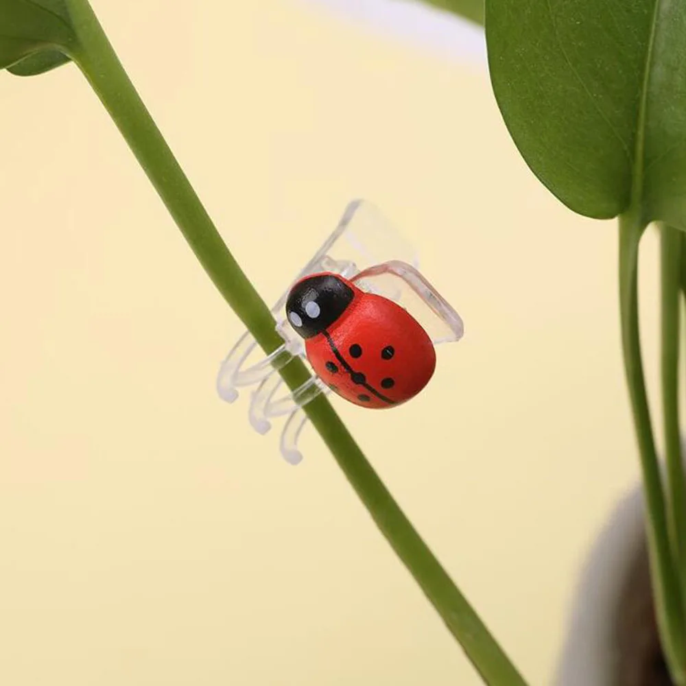 30pcs/lot Cute Ladybug Orchid Clips Garden Flower Clips Plant Stem Support Help Vines Grow 2x2.5cm