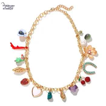 

Dvacaman ZA Colorful Multi-bead Necklace Women Heart Fruit Statement Necklace Crystal Druzy Pendant Necklace Jewelry Wholesale
