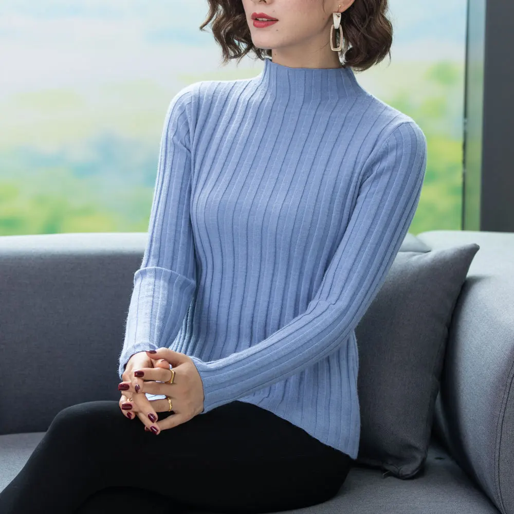 

Half-Turtle-Neck Haze Blue Knit Base Woollen Sweater Women's Pullover Short Autumn And Winter New Style Underwear Tight Versatil