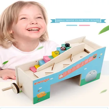 

2019 new baby and child safety and environmental protection wood puzzle small white up the stairs wooden ball track block toys