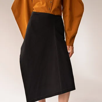 

Women Skirt 2019 Dark Card / White / Black Linen Cotton One-Piece Skirt Tricolor