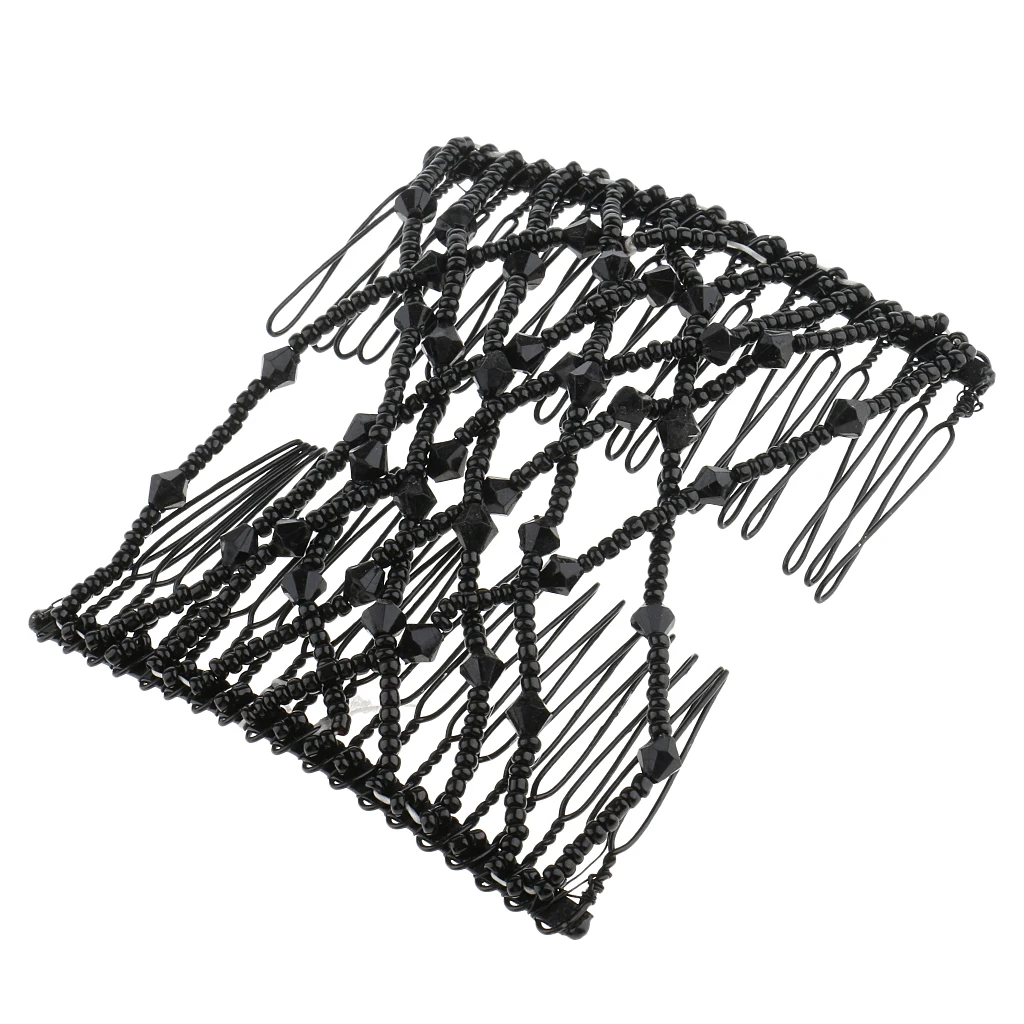 LightweightMagic Hair Decoration Combs Black Beaded Stretchy Hairpin Bow Lightweight Double Combs