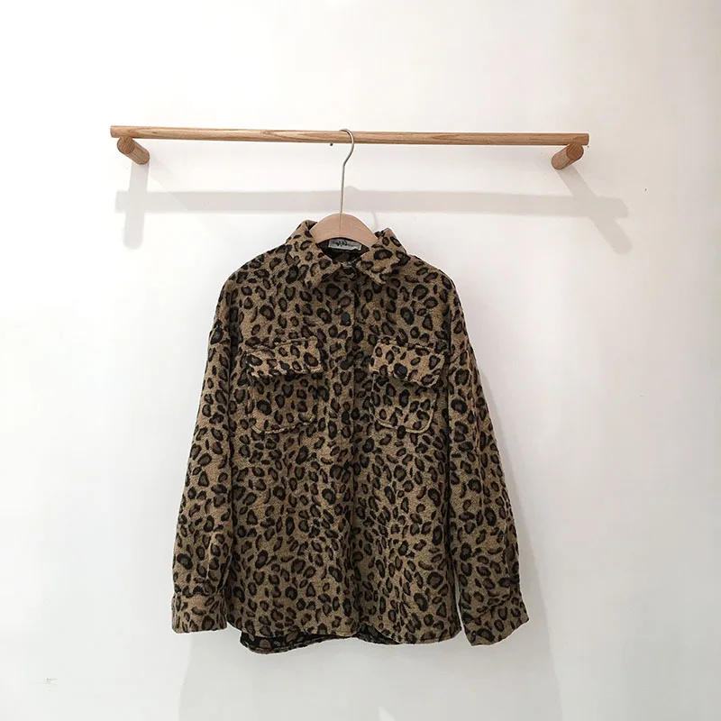 Mooirue Зима Осень Harajuku леопардовая шерстяная рубашка блузка Винтаж Повседневная Уличная карманы длинные Harajuku кардиган теплые куртки - Цвет: Коричневый
