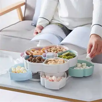 

New Double-Layers Rotary Storage Box Color Flower Design Wedding Snack Candy Box Jewelry Organizer Cosmetic Dry Fruit Storage Bi
