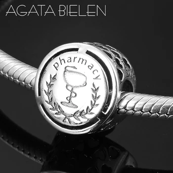 

100% 925 Sterling Silver Beads Pharmacy Sign Pattern Fashion Jewelry DIY Fit Original europeu Charm Bracelets Bangles Making
