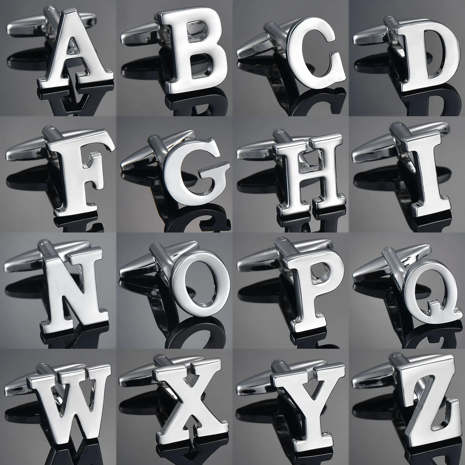 High Quality Silver Color 26 Letters A-Z Name Cufflinks for mens French shirt Cuff links | Украшения и аксессуары
