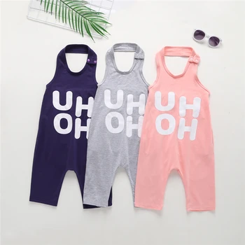 

2019 Summer Toddler Baby Boy Girl Solid Letter Printed Sleeveless Backless Romper Jumpsuit Outfits