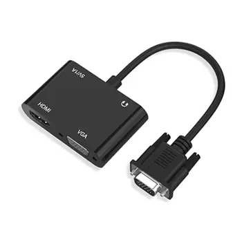 

2 in 1 VGA to HDMI + VGA Video Converter Cable Adapter with Dual Interfaces 1080P Micro USB for PC Laptop TV