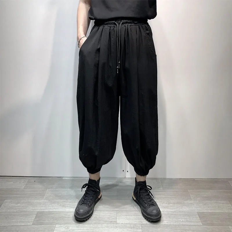 

Summer large dark Department thin loose Leggings men's Harajuku style solid color slightly broken Harlan pants nine point lanter