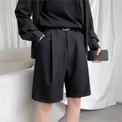 Short droit pour hommes, coupe droite, longueur genou, costume, pantalon, couleur unie, Beige, noir, vêtements d'été pour étudiants, mince, ample, décontracté, 2021 nouveauté 