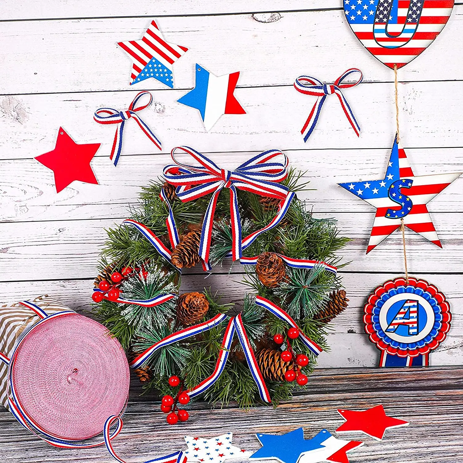 Webbing Ribbon Embroidery Ribbon Silk Satin Ribbon 50 Yard 10MM 15MM 20MM 25MM Red White Blue Striped Grosgrain Ribbon for Party Decoration DIY Craft Packaging