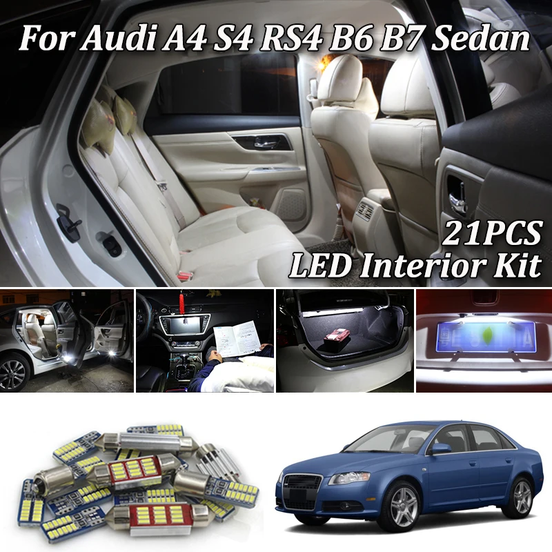 21X белый ошибок светодиодный интерьер автомобиля Комплект ламп для Audi A4 S4 RS4 B6 B7 8E2 8EC седан СВЕТОДИОДНЫЙ внутренний светильник комплект 2002-2008