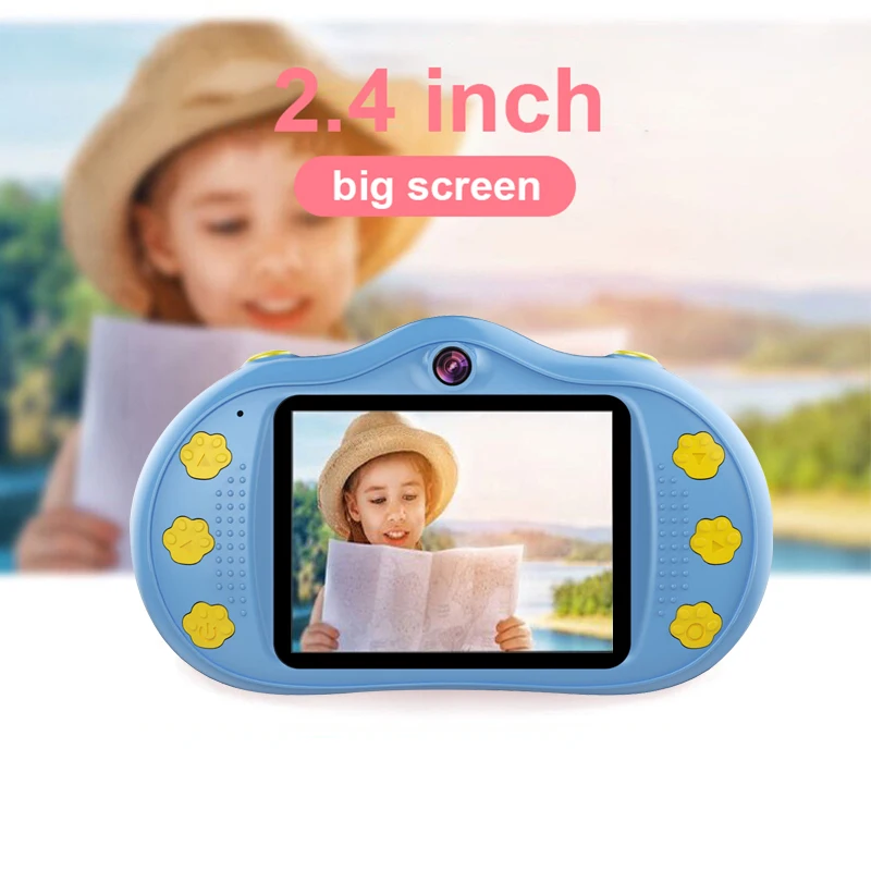 2,4 дюймовый экран, детская мини-цифровая камера с мультипликационным принтом, перезаряжаемая 1080P Двойная камера с объективом для детей, лучший подарок на день рождения