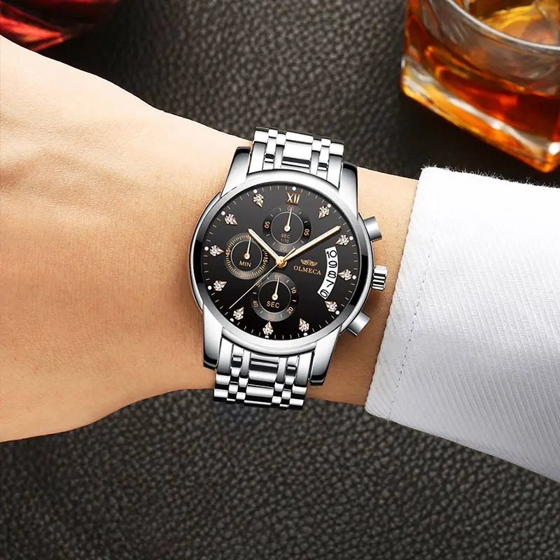 Reloj Hombre мужские часы OLMECA модные деловые мужские часы брендовые Роскошные наручные часы с ремешком из нержавеющей стали Кварцевые часы 0827