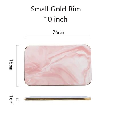 pink S (golden rim) Скандинавская разделочная доска из мрамора, керамика, кухня, фрукты, плоская тарелка, поднос, Западная тарелка, обеденная тарелка, позирует, поднос для пиццы, обеденные тарелки - Цвет: pink S (golden rim)