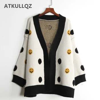 

High quality 2019 autumn new smile pattern sweater coat large size loose ladies cardigan college wind heat sales women sweater