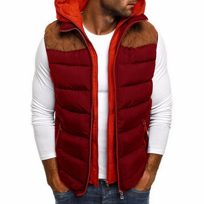 Jacketes зимнее пальто 5xl 4xl размера плюс куртка на утином пуху мужской жилет мужской теплый без рукавов повседневный жилет куртка с капюшоном - Цвет: win red