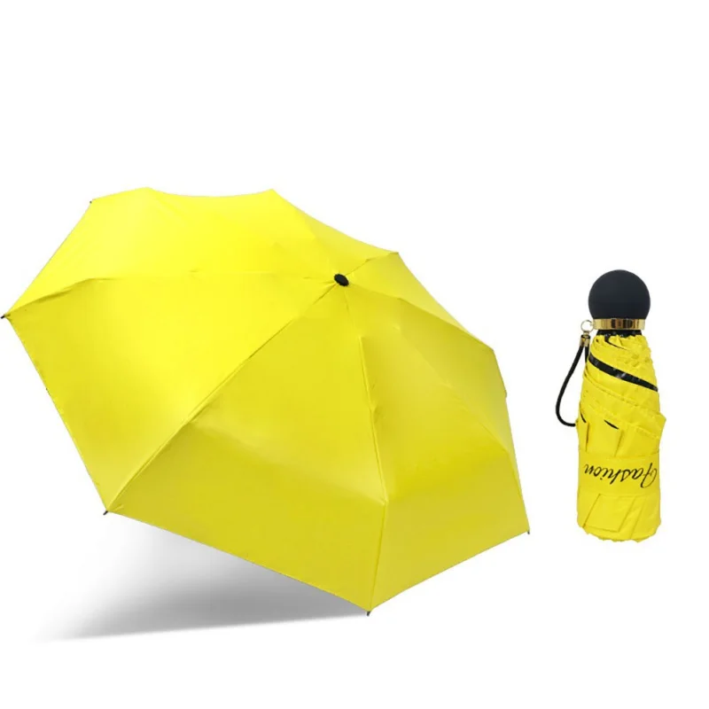 Mini Cute Five-folding Umbrellas Portable Sunshade Umbrella for Lady Solid Color Black Rubber Umbrella Travel Accessories
