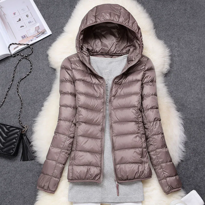 Beste Winter Vrouwen Ultralight Dunne Donsjack Witte Eendendons Hooded Jassen Lange Mouwen Warme Jas Parka Vrouwelijke Draagbare Uitloper
