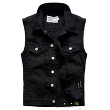 VXO мужской джинсовый жилет без рукавов с дырками, мужской тонкий волнистый ковбойский жилет с клипсой в виде лошади, ковбойский жилет с черным принтом, ковбойский жилет