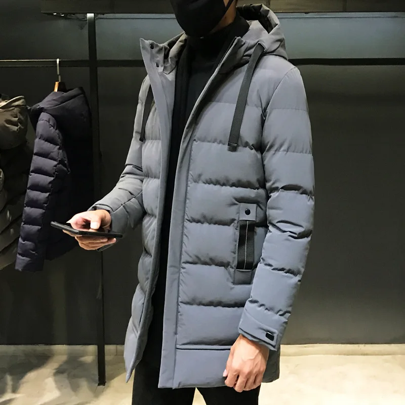 Winter Cotton-padded Clothes Men's Hooded Mid-length Korean-style Trend Men Thick Slim Fit down Feather Cotton-padded Jacket Coa