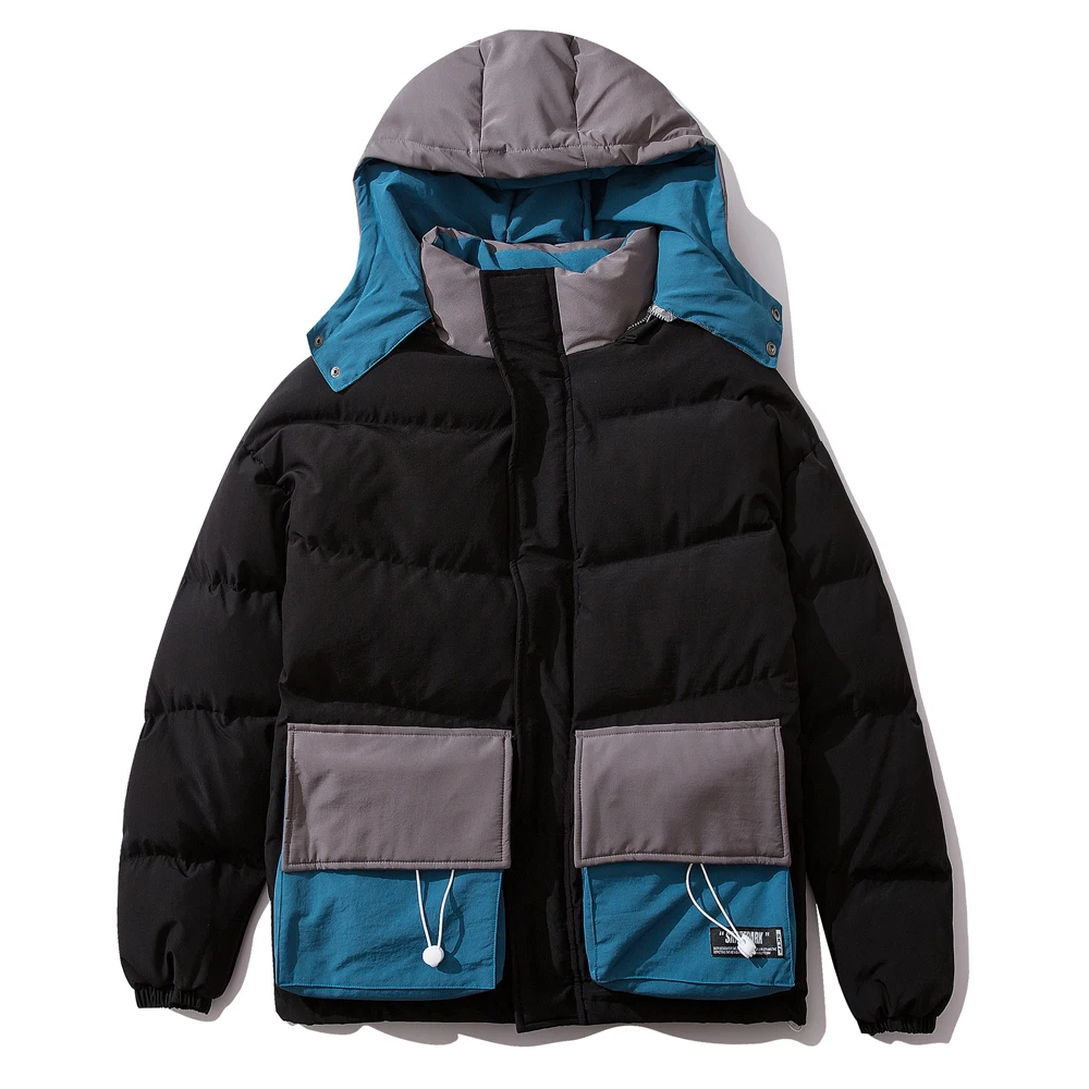 OSCN7 Retro Oversize Contrast Color Padded Jackets Men Japanese Streetwear Loose Casual Women Parkas Jackets Coat 6085