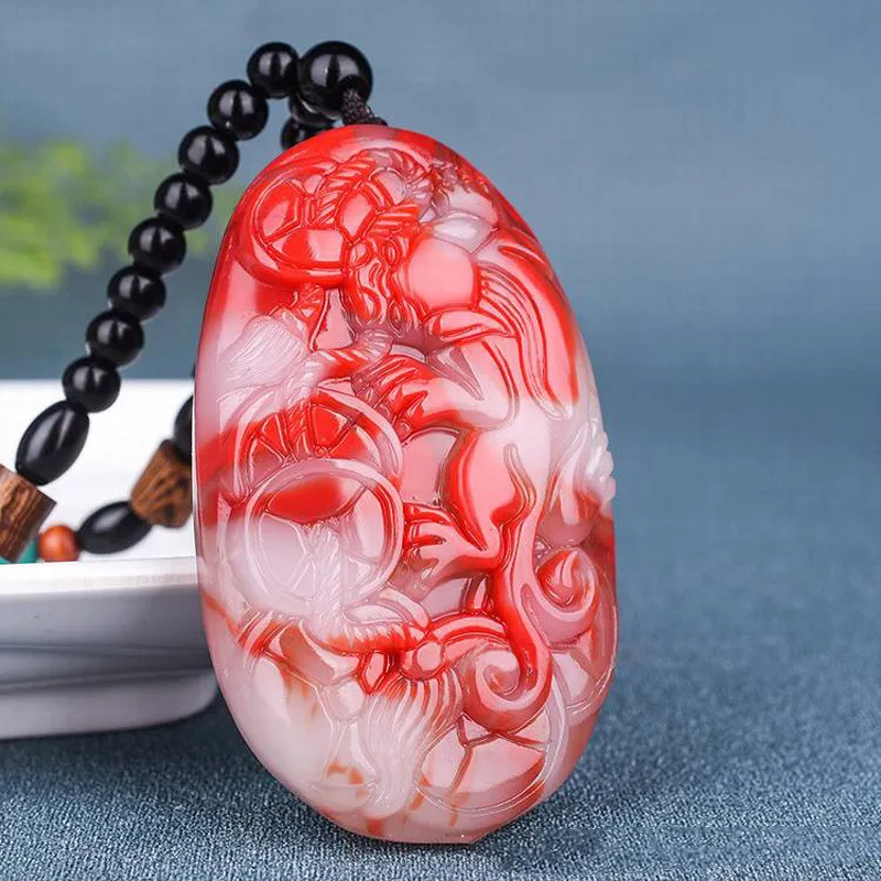 

Xinjiang Gobi Chicken Blood Stone Fortune Seeking Pendant Men's Transfer Versatile Sweater Chain Pendant Jewelry