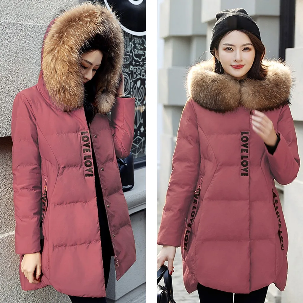 Watermelon Red Faux Fur Coats Women Long Sleeve Hooded Neck Zipper Button Plus Size Casual Female Outwear Warm Down Jacket Thick Parkas#3 - Цвет: Watermelon Red