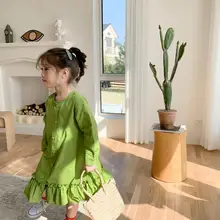 Новое платье с оборками для девочек модные хлопковые весенние платья для девочек От 2 до 7 лет, PO65