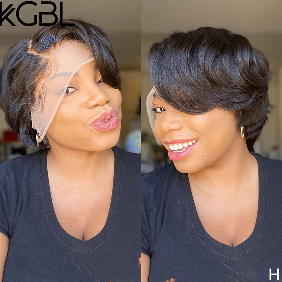 KGBL Pixie Bob Cut парики короткие кружевные передние человеческие волосы 150% 180%