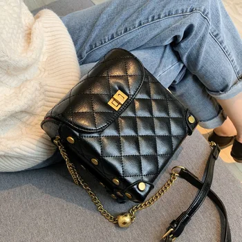 

2020 New Lozenge Chains Small Square Bag High Quality Fashion Flip Bag PU Leather Shoulder Bag For Women Women's Crossbody Bags