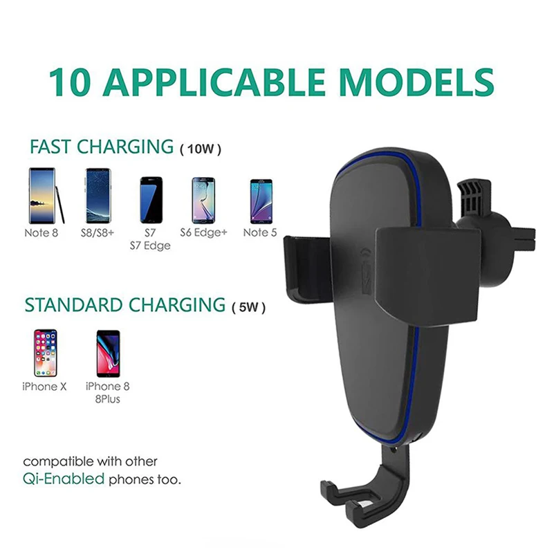 10 Вт Быстрое QI Беспроводное Автомобильное зарядное устройство Gravity Air Vent Автомобильный Мобильный держатель для iPhone X 8 для samsung S9 S8 Быстрая Зарядка крепление