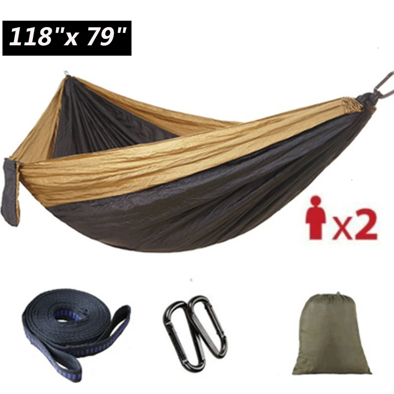 300x200cm Double Person Large Camping Hammock Parachute Outdoor Hiking Travel Sleeping Chair Swing Bed with 2 Straps 2 Carabiner (2)