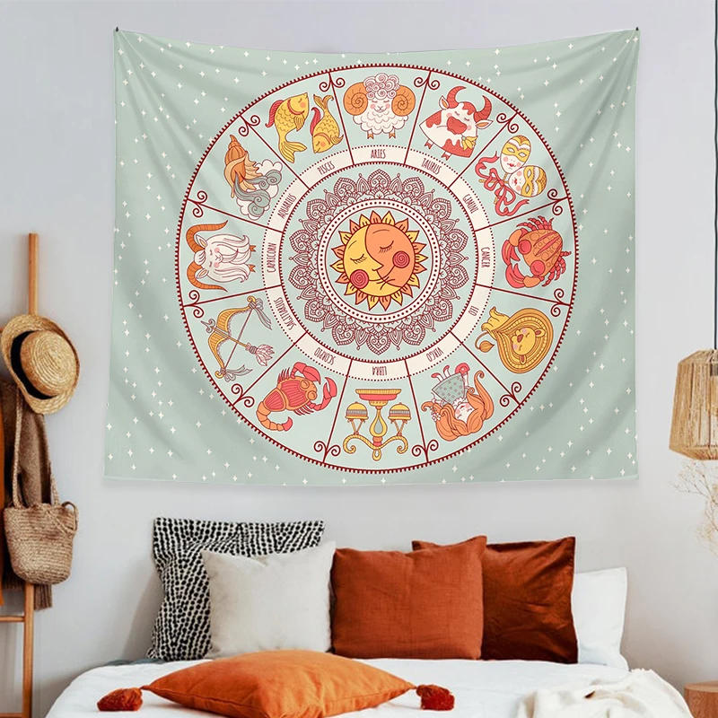 Astrology Wall Tapestry Wall Hanging Tapestry Sun Moon Starry Sky