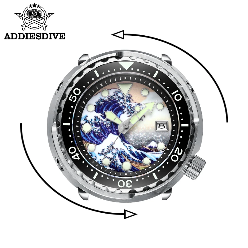 ADDIESDIVE NH35 Automatic Mechanical Watch Tuna 3D Printing Full Luminous Surfing Dial Sapphire Glass Date Diving Men's Watch