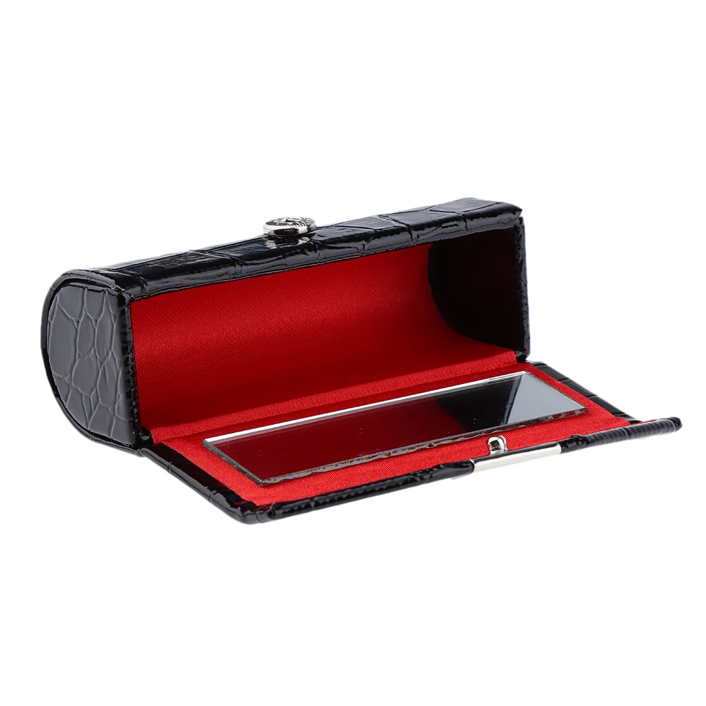 Leather Lipstick Case Holder Storage Box With Mirror For Purse