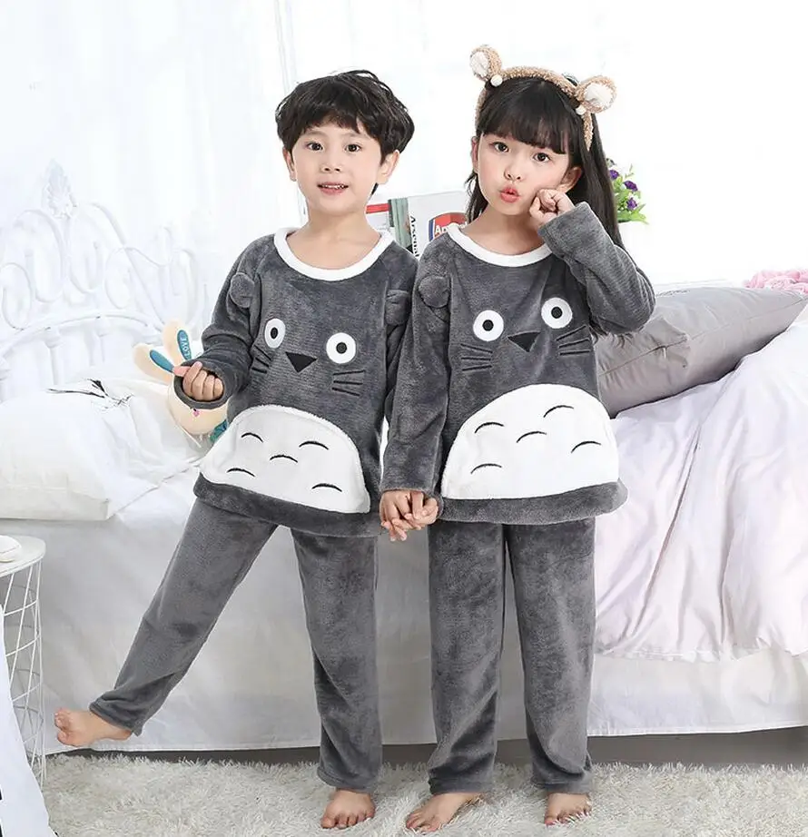 Осенне-зимняя детская Фланелевая пижама домашний костюм для мальчиков и девочек серый комплект из двух предметов из кораллового флиса для мальчиков и девочек - Цвет: model 32