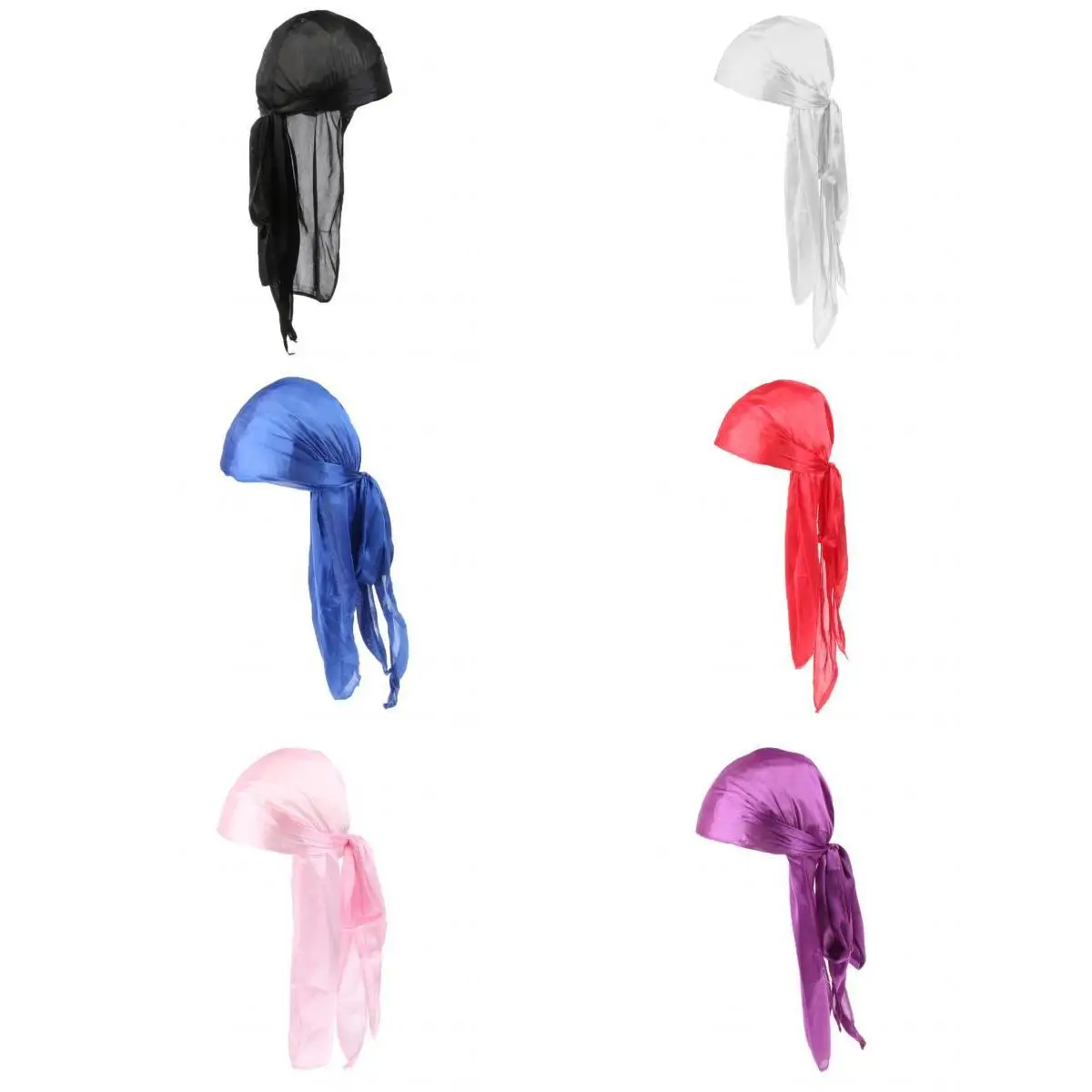 6pcs Soft Smooth Durag Waves Caps with Long Tail Wide Straps for Men and Women Hair Loss Chemo Beanie Wave Cap