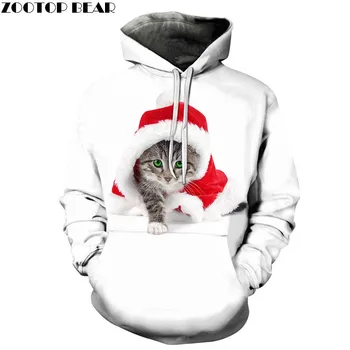 

3D Printed Hoodies Casual Fashion Sweatshirts Sport Hoodies For Men Cat Wearing A Christmas Hat Asian size ZOOTOP BEAR Brand