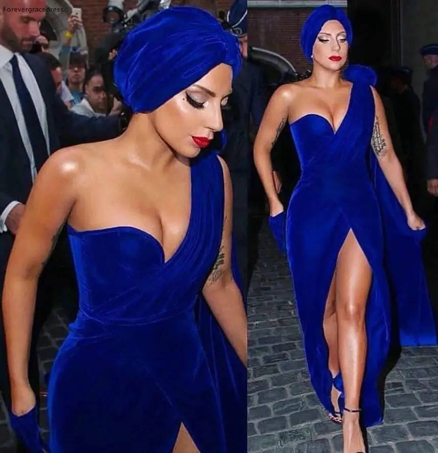 Леди Гага красный ковер вечернее платье Королевский синий бархат длинный формальный праздник одежда знаменитостей Выпускные вечерние платья плюс размер - Цвет: PICTURE COLOR
