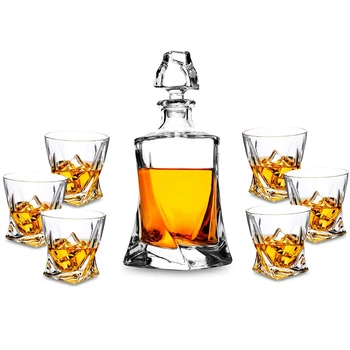 

Hellodream Crystal Whiskey Decanter Set Liquor Decanter with 6 Old Fashioned Glasses for Scotch, Bourbon
