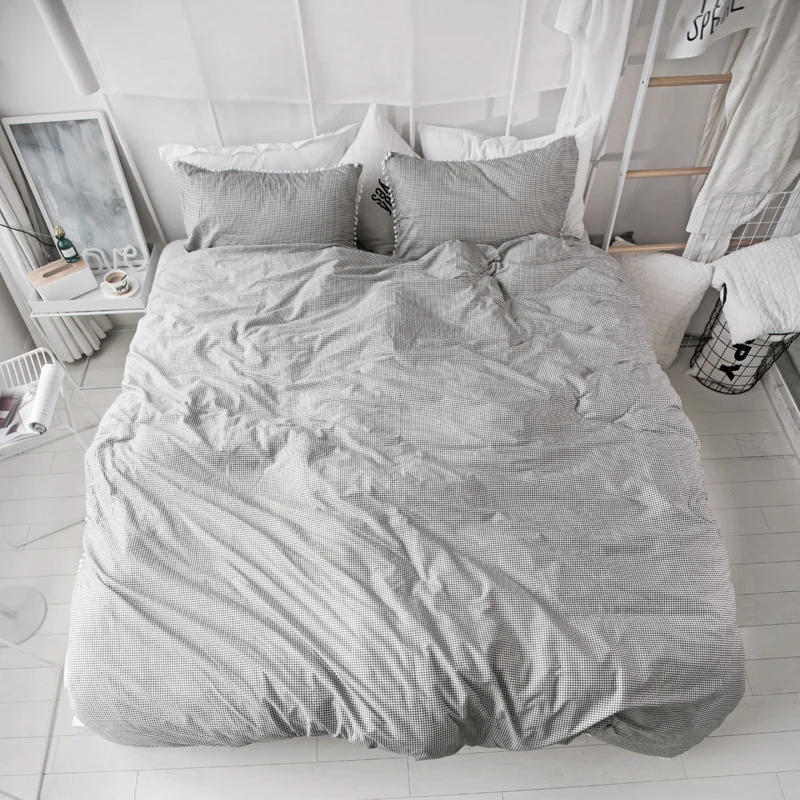 Хлопковое постельное белье с принтом, комплект queen King size, розовый, синий, черный и белый цвета, в клетку буйвола, в Вертикальную Полоску