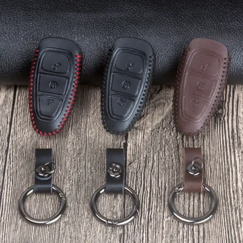 

Genuine Leather Car Remote Key Case Fob Cover For Ford Fiesta Focus 3 4 ST MK3 MK4 Mondeo Fusion Ecosport Edge Kuga Escape 2017