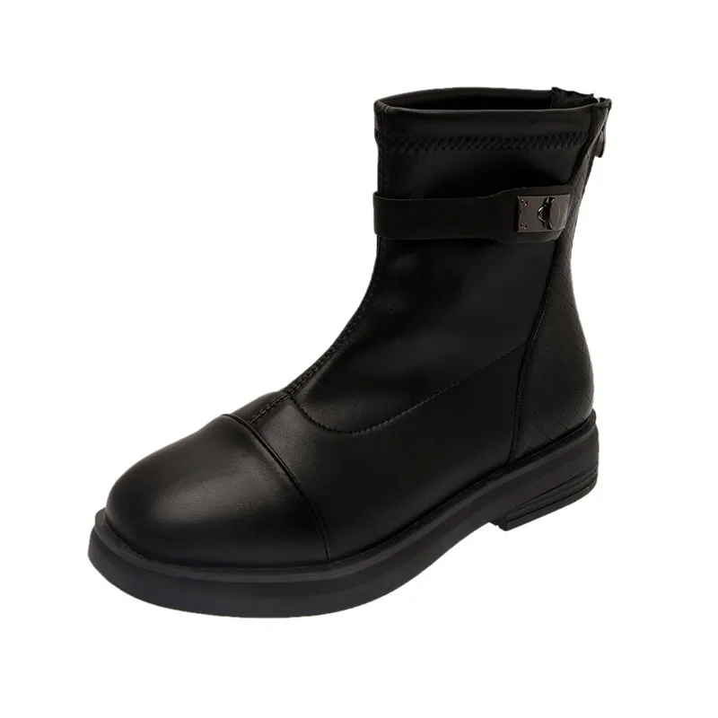 Jinjin-41-1-jesienan i zima lakierki Martin buty Retro krótkie buty Casual wodoodporna platforma bind buty motocyklowe