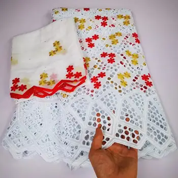 

African soft Pure Cotton Lace fabric with Stone fashion Embroidery Swiss Voile Lace in Switzerland for Party 5+2Yards