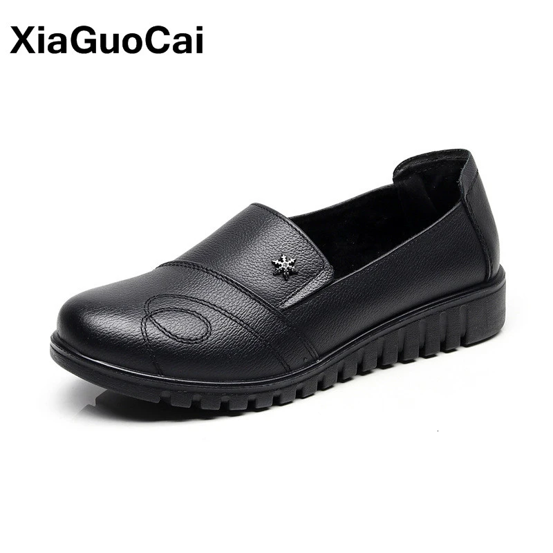 Women Shoes Spring Autumn Female Loafers Black Soft Genuine Leather Woman's Flats Lightweight Slip-on Old Ladies Footwear New