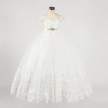 Sweet Gold Lace Long Flower Girl Dresses For Wedding Crystal Beads Ball Gown Girls First Communion Gowns Special Occasion Dress