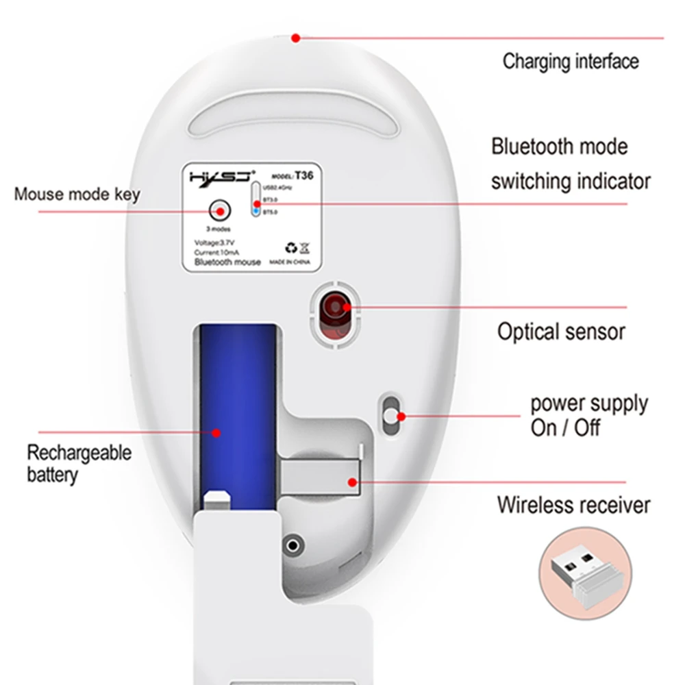 Три режима Bluetooth 3,0/5,0 беспроводная мышь можно подключить 3 компьютера Бесшумная дизайнерская оптическая перезаряжаемая мышь для ПК MAC ноутбука