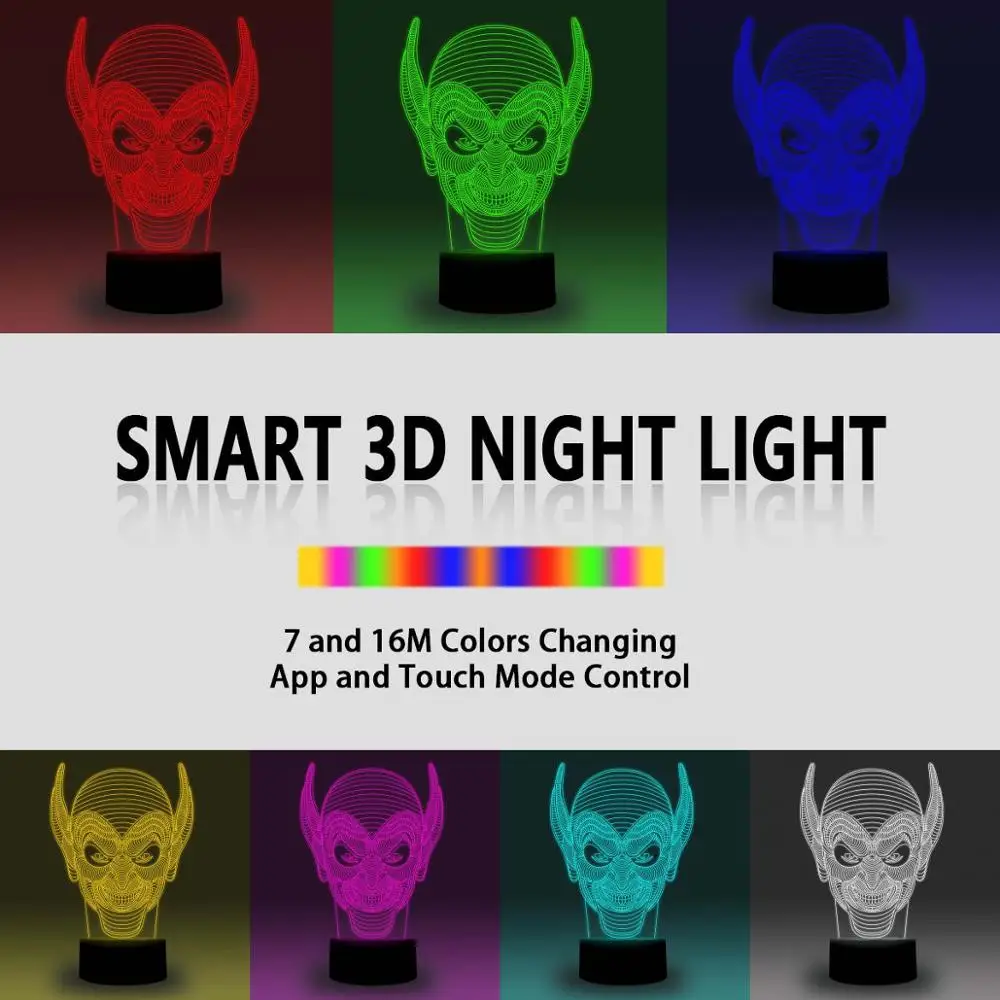 NiteApps 3D мультфильм инопланетянин ночник настольная Иллюзия украшение лампа подарок на день рождения приложение/сенсорное управление